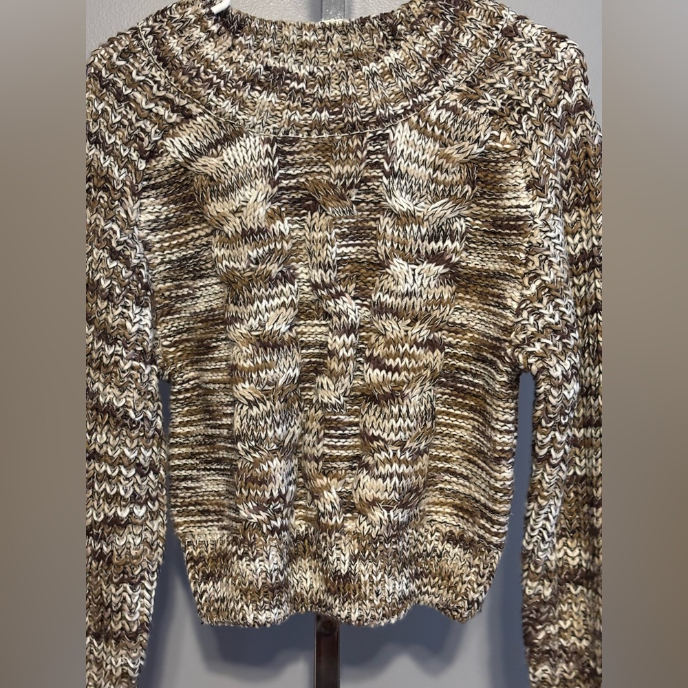 Gilded Intent Cropped Sweater Womens Size M Brown  Cable Knit Fall Autumn